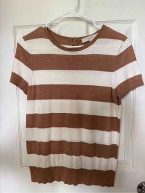 LOFT Cream and Brown Wide-Stripe Short Sleeve Knit Tee